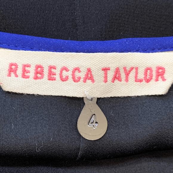 Rebecca Taylor Black Burnout Velvet Snake Print Slip Dress Blue Trim Size 4 - Picture 10 of 11